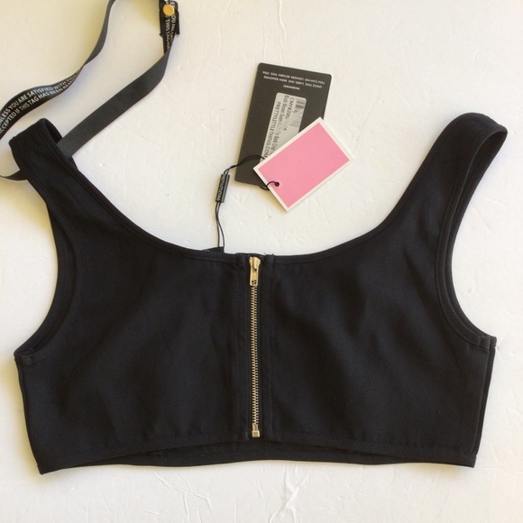 PRETTY LITTLE THING BLACK ZIP BACK CROP TOP NWT SIZE 2 - Picture 9 of 13